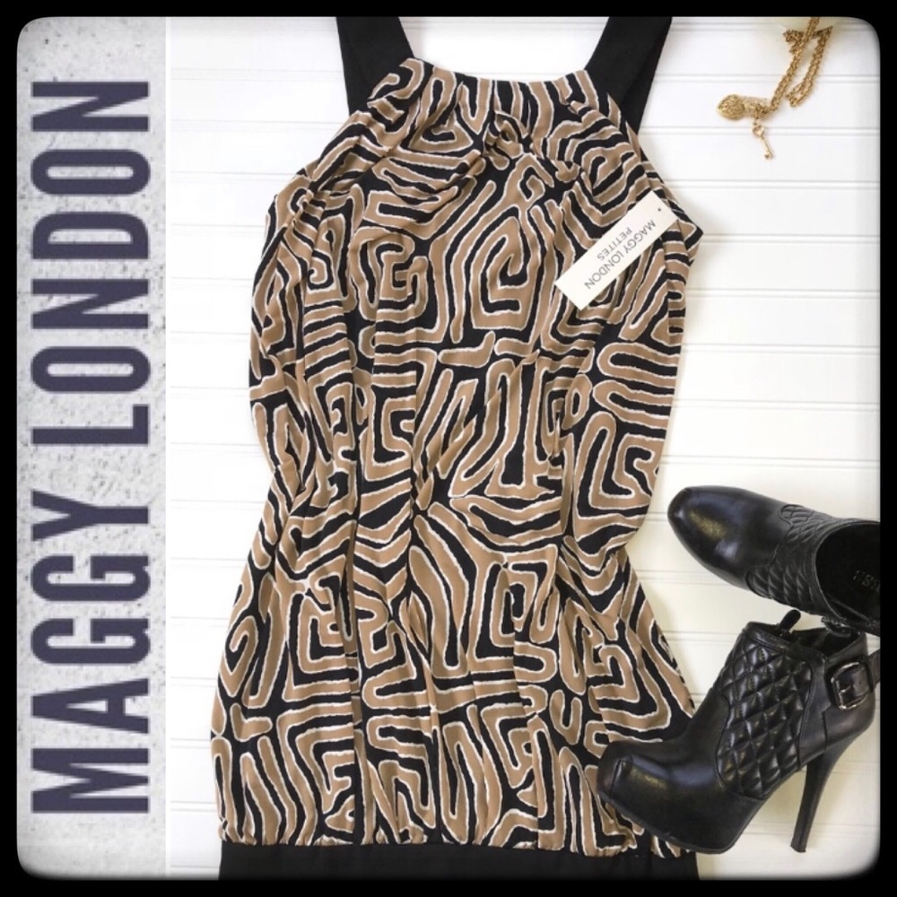 MAGGY LONDON SLEEVELESS PRINTED BANDED HEM DRESS